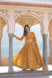 Alluring Faux Georgette Heavy Sequins Thread Embroidered Lehegna Choli Set -Lehenga Choli Rama / Semi Stitched women's fashion mart