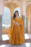 Alluring Faux Georgette Heavy Sequins Thread Embroidered Lehegna Choli Set -Lehenga Choli Rama / Semi Stitched women's fashion mart