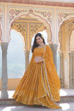 Alluring Faux Georgette Heavy Sequins Thread Embroidered Lehegna Choli Set -Lehenga Choli Rama / Semi Stitched women's fashion mart
