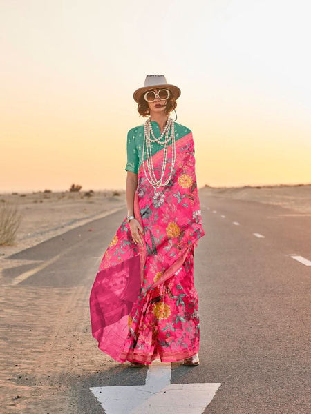 Alluring Pink Pure Tussar Silk Handwoven Printed Saree - women's fashion mart