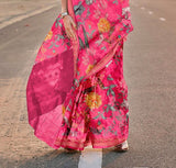 Alluring Pink Pure Tussar Silk Handwoven Printed Saree - women's fashion mart