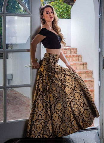 Amazing Black Color Banarasi Silk Material Silk Weave Lehenga Choli -Lehenga Choli Semi Stitched women's fashion mart