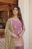 Amazing Faux Georgette Sequins Thread Worked Top Palazzo Set -Salwar Kameez Greenish Cyan / M women's fashion mart