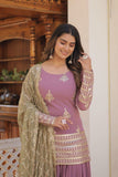 Amazing Faux Georgette Sequins Thread Worked Top Palazzo Set -Salwar Kameez Greenish Cyan / M women's fashion mart