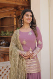 Amazing Faux Georgette Sequins Thread Worked Top Palazzo Set -Salwar Kameez Greenish Cyan / M women's fashion mart