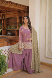 Amazing Faux Georgette Sequins Thread Worked Top Palazzo Set -Salwar Kameez Greenish Cyan / M women's fashion mart