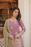 Amazing Faux Georgette Sequins Thread Worked Top Palazzo Set -Salwar Kameez Greenish Cyan / M women's fashion mart