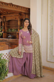 Amazing Faux Georgette Sequins Thread Worked Top Palazzo Set -Salwar Kameez Greenish Cyan / M women's fashion mart