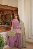 Amazing Faux Georgette Sequins Thread Worked Top Palazzo Set -Salwar Kameez Greenish Cyan / M women's fashion mart