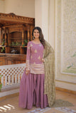 Amazing Faux Georgette Sequins Thread Worked Top Palazzo Set -Salwar Kameez Greenish Cyan / M women's fashion mart