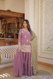 Amazing Faux Georgette Sequins Thread Worked Top Palazzo Set -Salwar Kameez Greenish Cyan / M women's fashion mart