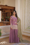 Amazing Faux Georgette Sequins Thread Worked Top Palazzo Set -Salwar Kameez Turkish Rose / M women's fashion mart