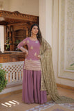 Amazing Faux Georgette Sequins Thread Worked Top Palazzo Set -Salwar Kameez Greenish Cyan / M women's fashion mart