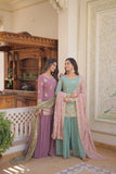 Amazing Faux Georgette Sequins Thread Worked Top Palazzo Set -Salwar Kameez Greenish Cyan / M women's fashion mart