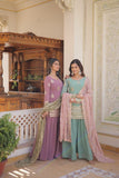 Amazing Faux Georgette Sequins Thread Worked Top Palazzo Set -Salwar Kameez Greenish Cyan / M women's fashion mart