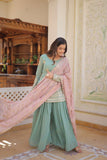 Amazing Faux Georgette Sequins Thread Worked Top Palazzo Set -Salwar Kameez Greenish Cyan / M women's fashion mart
