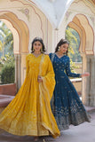 Amazing Faux Georgette Zari Sequins Worked Gown With Dupatta - women's fashion mart