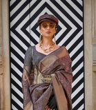 Amazing Gray Pure Handloom Two Tone Organza Weaving Saree - women's fashion mart