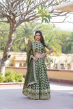 Amazing Viscous Jacquard Heavy Sequins Embroidered Lehenga Choli Set -Lehenga Choli Green / Semi Stitched women's fashion mart