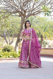 Amazing Viscous Jacquard Heavy Sequins Embroidered Lehenga Choli Set -Lehenga Choli Magenta / Semi Stitched women's fashion mart