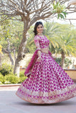 Amazing Viscous Jacquard Heavy Sequins Embroidered Lehenga Choli Set -Lehenga Choli Magenta / Semi Stitched women's fashion mart