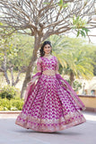 Amazing Viscous Jacquard Heavy Sequins Embroidered Lehenga Choli Set -Lehenga Choli Magenta / Semi Stitched women's fashion mart
