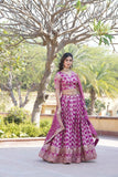 Amazing Viscous Jacquard Heavy Sequins Embroidered Lehenga Choli Set -Lehenga Choli Magenta / Semi Stitched women's fashion mart