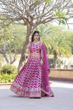 Amazing Viscous Jacquard Heavy Sequins Embroidered Lehenga Choli Set -Lehenga Choli Magenta / Semi Stitched women's fashion mart