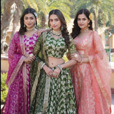 Amazing Viscous Jacquard Heavy Sequins Embroidered Lehenga Choli Set -Lehenga Choli Magenta / Semi Stitched women's fashion mart