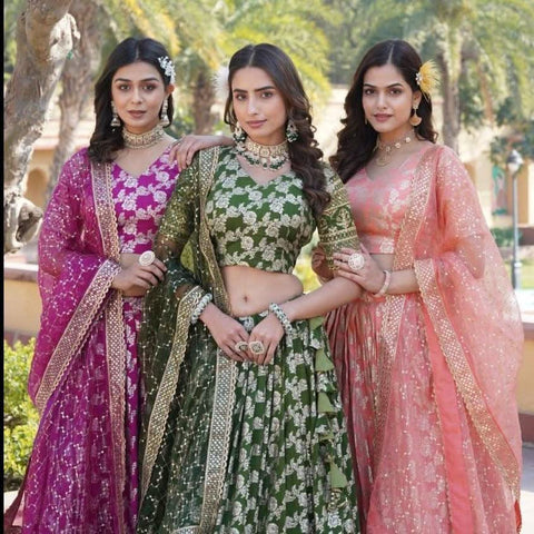 Amazing Viscous Jacquard Heavy Sequins Embroidered Lehenga Choli Set -Lehenga Choli Magenta / Semi Stitched women's fashion mart