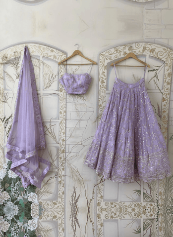 Amazing Zari Embroidered Work Georgette Light Lavender Lehenga - women's fashion mart