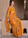 Marvelous Mustard Ajrakh Printed Sigma Silk Traditional Saree - women's fashion mart
