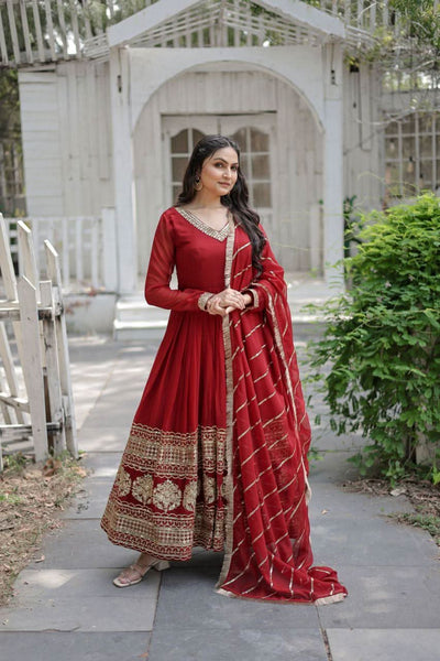 Astonishing Faux Georgette Sequins Emroidered Gown With Dupatta - women's fashion mart