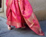 Astonishing Pink Pure Handloom Two Tone Organza Weaving Saree - women's fashion mart