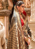 Attractive Beige Silk Jacquard Weaving Worked Classic Saree - women's fashion mart