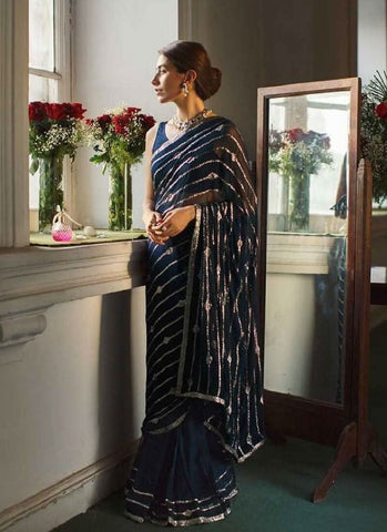 Attractive Blue Color With Sequence Work Saree -Saree Semi Stitched women's fashion mart