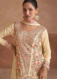 Attractive Chinon Cream Embroidered Salwar Kameez - women's fashion mart