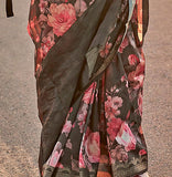 Attractive Dark Olive Green Pure Tussar Silk Handwoven Printed Saree - women's fashion mart