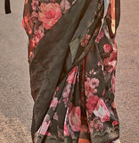 Attractive Dark Olive Green Pure Tussar Silk Handwoven Printed Saree -Saree Unstitched women's fashion mart