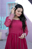 Attractive Faux Georgette Sequins Zari Worked Gown - women's fashion mart