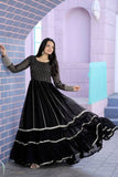 Attractive Faux Georgette Sequins Zari Worked Gown - women's fashion mart