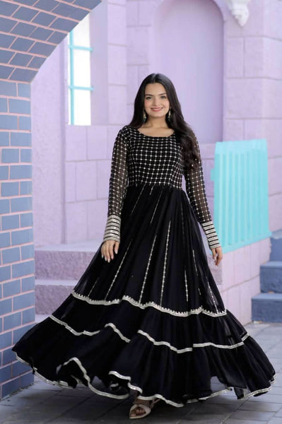 Attractive Faux Georgette Sequins Zari Worked Gown - women's fashion mart