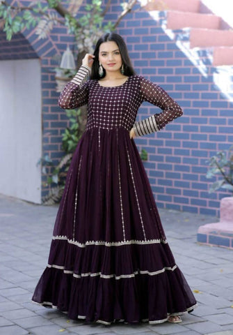 Attractive Faux Georgette Sequins Zari Worked Gown - women's fashion mart