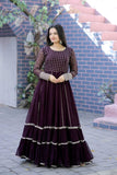 Attractive Faux Georgette Sequins Zari Worked Gown - women's fashion mart