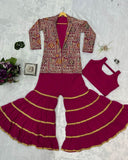 sequence embroidery work koti with palazzo full stitched suit -Designer Suit Red women's fashion mart