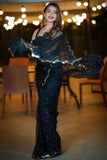 Black Colour Embroidery Sequence Work Net Saree -Designer Saree Black / UNSTICH women's fashion mart