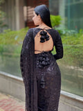 Black colour diamond shape sequence work saree -Georgette Saree Black women's fashion mart