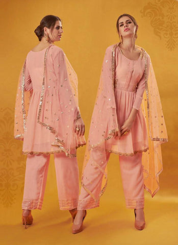 Baby Pink Color Party Wear Georgette Base Salwar Kameez Suit -Salwar Kameez Semi Stitched women's fashion mart