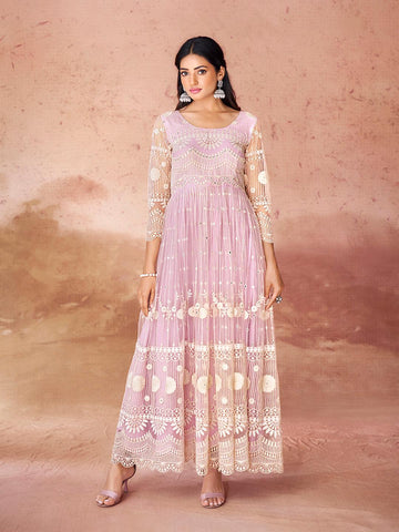 Baby Pink Embroidered Anarkali Gown - women's fashion mart