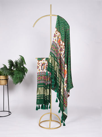 Green Color Digital Print And Lagadi Patta Gaji Silk Dupatta - women's fashion mart